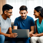 **

A diverse group of people gathered around a laptop displaying stock charts, in a modern living room. They are fully clothed, in casual and comfortable attire.  A cozy atmosphere with warm lighting, depicting a family-friendly scene of discussing finances.  Safe for work, appropriate content, professional lighting, perfect anatomy, natural proportions.

**