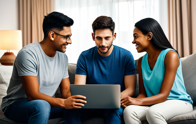 **
A diverse group of people gathered around a laptop displaying stock charts, in a modern living room. They are fully clothed, in casual and comfortable attire. A cozy atmosphere with warm lighting, depicting a family-friendly scene of discussing finances. Safe for work, appropriate content, professional lighting, perfect anatomy, natural proportions.
**